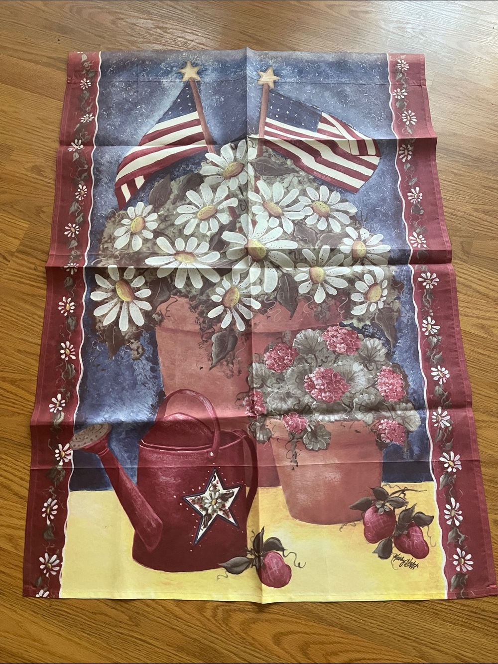 Kathy Hatch 1999 flag outdoor signed American Daisies patriotic large